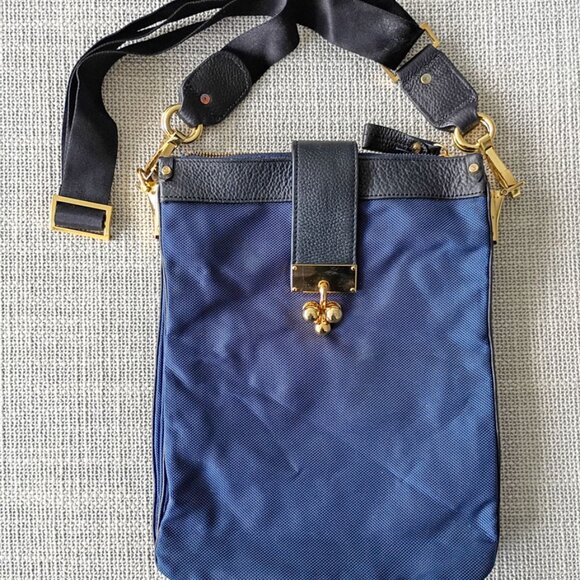 JPK Paris 75 Handbags - JPK Paris 75 Navy Blue Crossbody Bag with Gold Hardware Pockets & Floral Lining